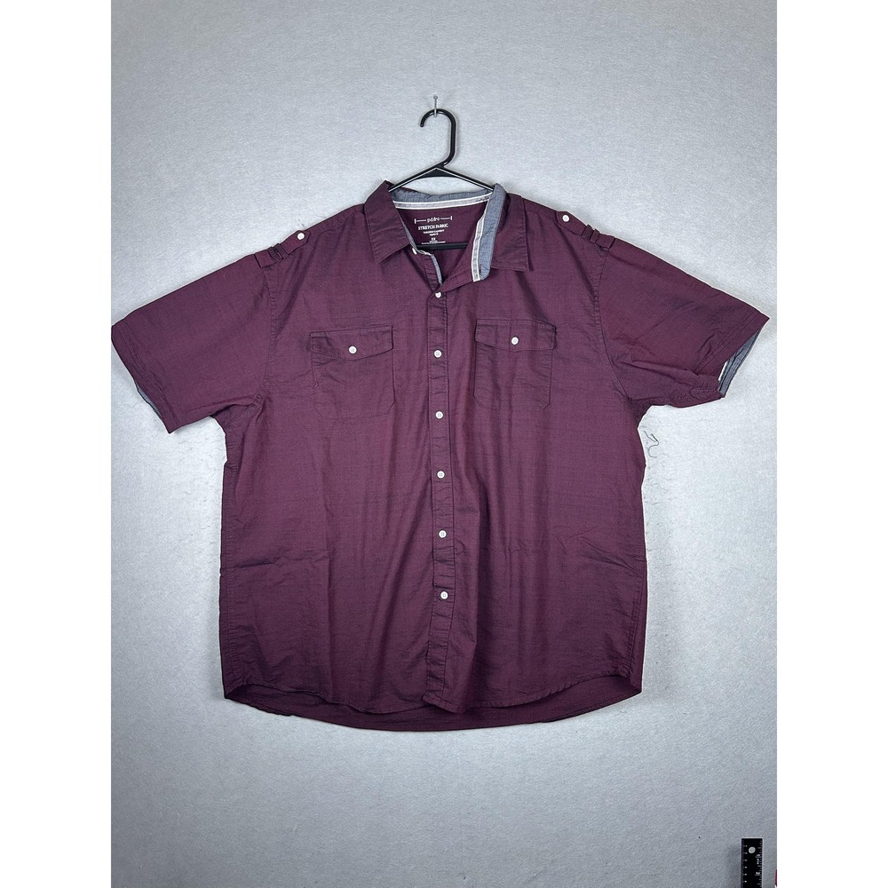 PD&C Shirt Mens 3XL Purple Short Sleeve‎ Stretch Button Up Pocket Regular Fit